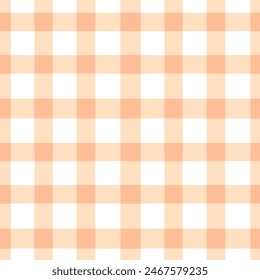 Peach pink Vichy check seamless vector pattern. Hand-drawn Gingham check pattern. Gender neutral pastel orange pink and white plaid design. Coral grid on a white background.