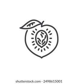 Melocotón con el icono de la línea del hoyo. signo de estilo lineal para el concepto móvil y el Diseño web. Icono de Vector de contorno de fruta de melocotón. Símbolo, ilustración del logotipo. Gráficos de Vector