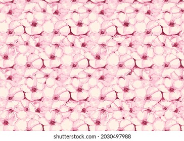 Peach Plum Flowers Pattern Abstract Background, Lot of Artificial flowers isolated on pink background. can be used for textile, wallpaper.
