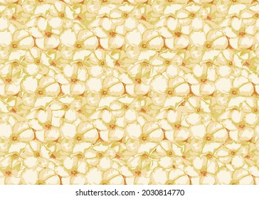 Peach Plum Flowers Pattern Abstract Background, Lot of Artificial flowers isolated on yellow background. can be used for textile, wallpaper.