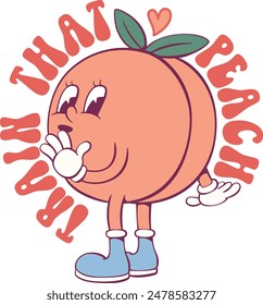 Peach with quote retro groovy mascot 