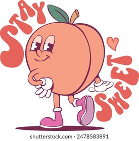 Peach with quote retro groovy mascot 