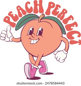 Peach with quote retro groovy mascot 