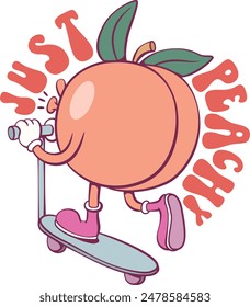 Peach with quote retro groovy mascot 