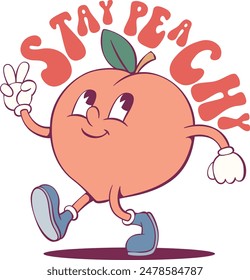 Peach with quote retro groovy mascot 