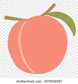 Peach - red summer fruits on a transparent background, vector graphic illustration. Natural, organic dessert sweet, fresh fruit for vegetarian food, flat cartoon drawing.