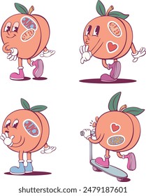 Peach retro groovy mascot cartoon character