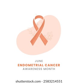 Peach ribbon with flower awareness graphic for International Endometrial Cancer Awareness Month banner.