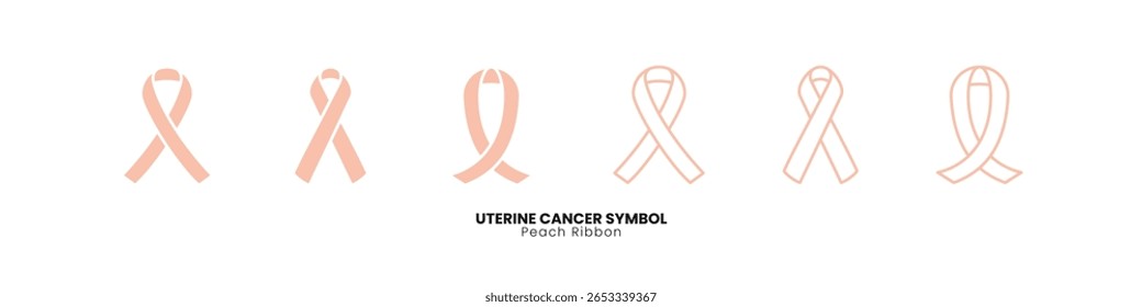 Conjunto de Vector de cinta de melocotón para la conciencia del cáncer uterino. Ideal para campañas de salud, médicos y diseños de caridad