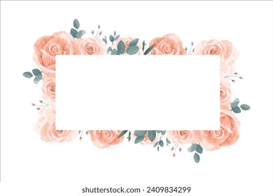 Peach Rose Flower Frame Background