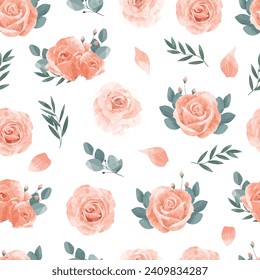 Peach Rose Seamless Pattern Flower Frame Background