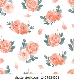 Peach Rose Seamless Pattern Flower Frame Background