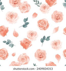 Peach Rose Seamless Pattern Flower Frame Background