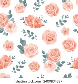Peach Rose Seamless Pattern Flower Frame Background