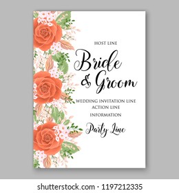 Peach Rose wedding invitation Floral vector background peony