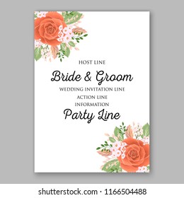 Peach Rose wedding invitation Garden rose fall leaves autumn floral vector background
