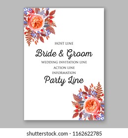 Peach rose wedding invitation vector autumn fall leaves