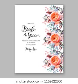 Peach rose wedding invitation vector autumn fall leaves