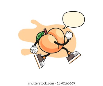Peach run with speech bubble cartoon. Mascot Character vector.