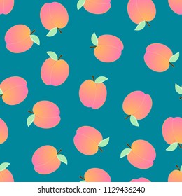 Peach Seamless on Blue Background. Vector Illustration.