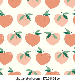 Peach seamless pattern with flowers. Fresh fuit summer vibes