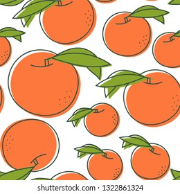 Peach seamless pattern. Hand drawn fresh exotic fruit. Vector sketch background. Color doodle wallpaper
