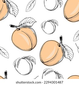 Peach seamless pattern. line drawing