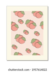 Peach seamless pattern. Postcard with peach. Illustration for textiles, planners, postcards, wallpapers.	
