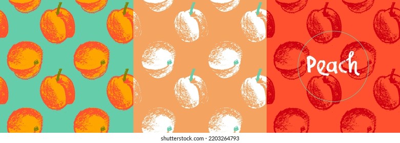 Peach Seamless Pattern. Vector Nectarine Wallpaper. Sketch Art Peach Background For Organic Baby Food Label, Yogurt Packaging Design, Vegan Banner, Fruity Ornament. Apricot Backdrop For Jam Package.