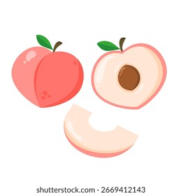 Caricatura de Peach. Ilustração de frutas bonitas. Pode ser usado para adesivo, elemento de comida e papel de parede