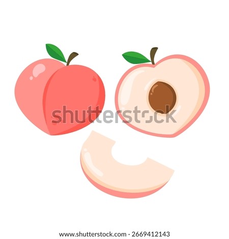Peach set cartoon. Cute fruit illustration. Can be used for sticker, food element and wallpaper