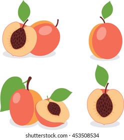 Peach. Set peaches, pieces and slices