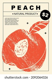 Peach. Set of posters of fruits and vegetables in a abstract draw design. Label or poster, price tag. Simple, flat design. Patterns and backgrounds. Perfect for poster, cover, banner.