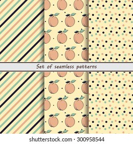 Peach, a set of seamless ,fruit background, vector design