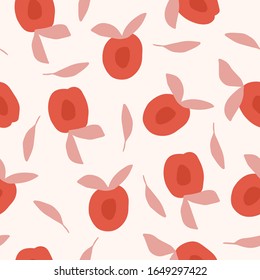 Peach silhouettes flat vector seamless pattern. Contemporary geometric shapes on beige background. Modern asymmetric drawing. Creative print, wallpaper, home decor design element