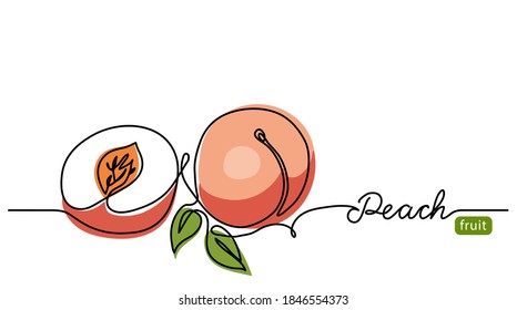 Peach simple vector illustration. One continuous line drawing art illustration with lettering peach fruit.