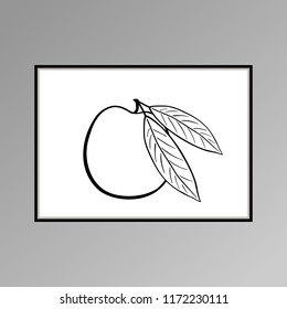 Peach sketch poster in black and white for interior decor. Gallery wall art with Scandinavian design.