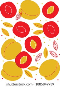 Peach sliced abstract vector illustration. Summer fruits flat style. Healthy organic farm food. Fresh cooking ingredients. 