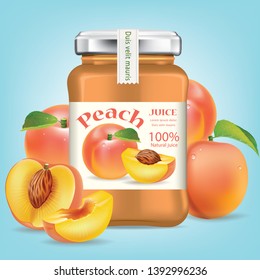 Peach slices in glass bottles.illustration vector