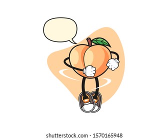 Peach spinning with speech bubble cartoon. Mascot Character vector.