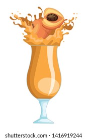 Peach splashing refreshment drink natural juice vector illustration graphic design