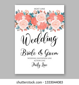 Peach spring Rose Floral Wedding Invitation Card Template Vector