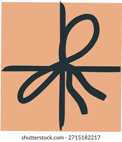 A peach square gift box wrapped with a dark ribbon bow, suitable for holiday or celebration scenes