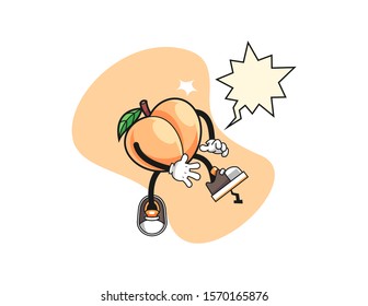 Peach step on nail with speech bubble cartoon. Mascot Character vector.