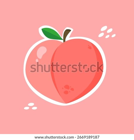 Peach sticker with white outline. Cute fruit illustration. Can be used for wallpaper, sticker and logo
