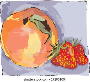 Peach and Strawberries