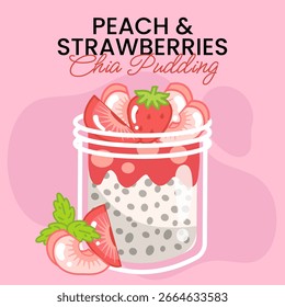 Pfirsich und Erdbeeren Chiapudding Vektorgrafik