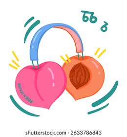 Peach style colorful headphones. Cartoon Fresh music. Hand drawn vector illustration isolated on a white background.