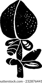 Peach stylized. Hand-drawn illustration in linocut style. Black vector element for design