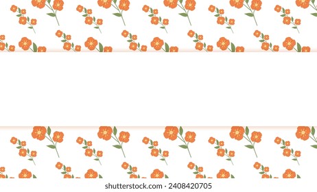 Peach summer Floral Background with copy space. Vector template for celebration Women's and Mother's Day. Flat design with spring flowers and Copyspace. Empty white place for sale, advertising text.